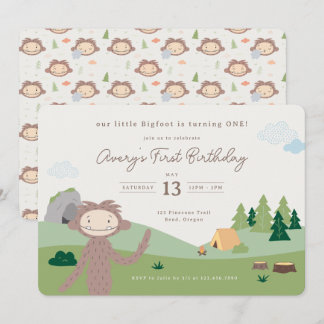 Slumberkins Bigfoot Woodland First Birthday Inbjudningar