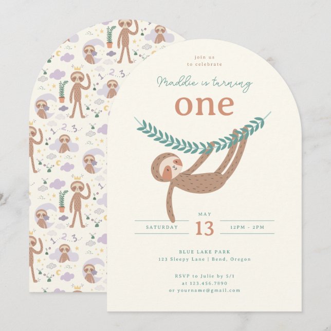 Slumberkins Trögdjur Födelsedagsfest Inbjudningar (Fram/baksida)