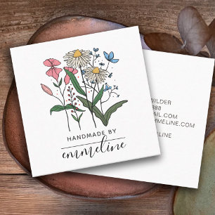 Slumpblommor som hanteras av hantverkare fyrkantigt visitkort