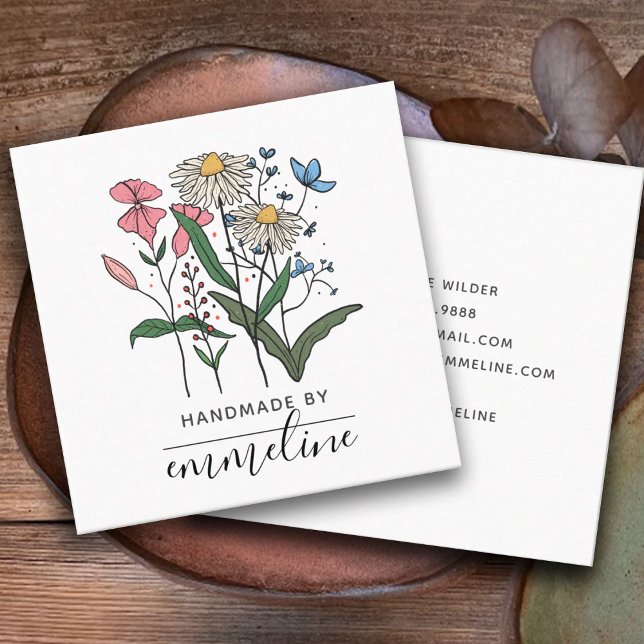 Slumpblommor som hanteras av hantverkare fyrkantigt visitkort (Skapare uppladdad)