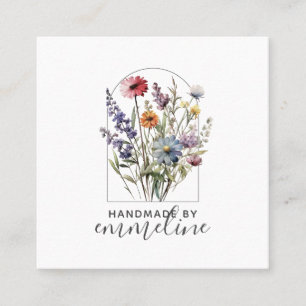 Slumpblommor som hanteras av hantverkare fyrkantigt visitkort