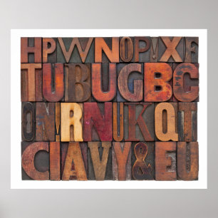 Slumpmässig alfabet brev - vintage letterpress woo poster