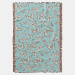Slumpmässig fjärilar med stil teal mönster kast mysfilt