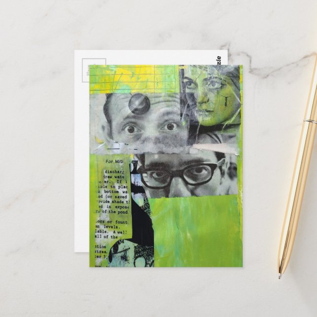 Slumpmässig krage med vintage ansikten vykort (Fram/Back In Situ)