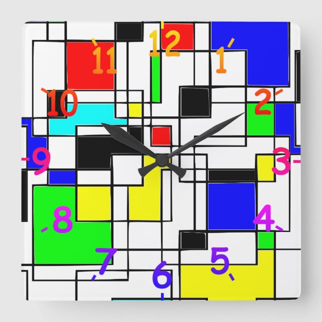 Slumpmässig kvadratbostad till Mondrian Fyrkantig Klocka (Framsida)