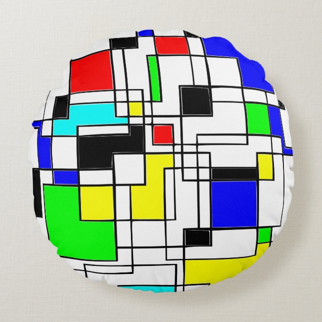 Slumpmässig kvadratbostad till Mondrian Rund Kudde (Framsidan)