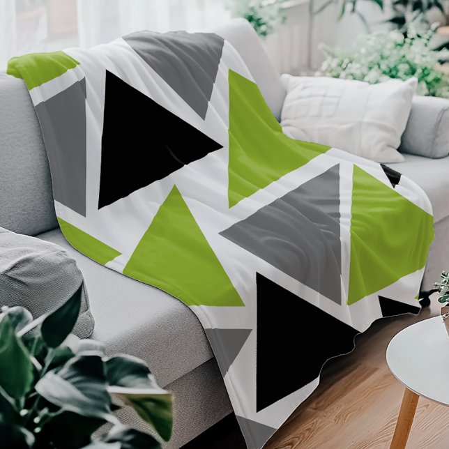 Slumpmässiga trianglar Limegrön Grå Svart på Vit Fleecefilt (Skapare uppladdad)
