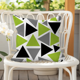 Slumpmässiga trianglar Limegrön Grå Svart på Vit Kudde