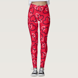 Slumpmässigt rött konturtecknat hjärtmönster leggings