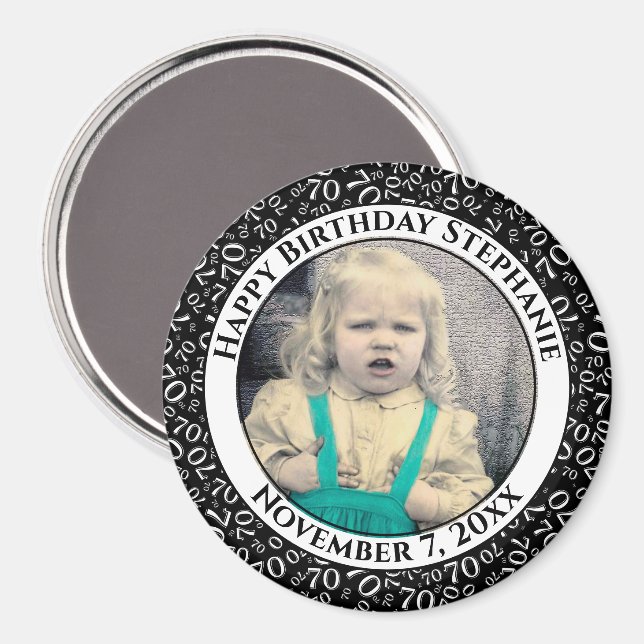 Slumpnummer Mönster 70:e födelsedag svart/vit Magnet (Front/Back)