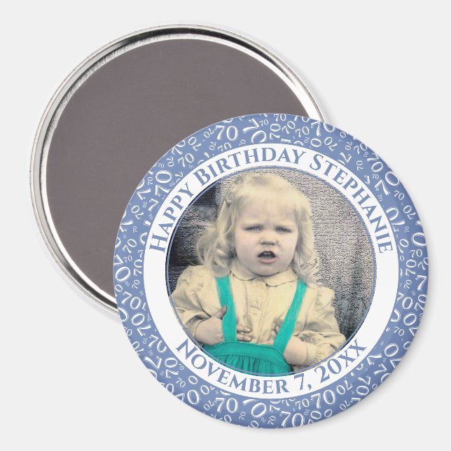 Slumpnummer Mönster 70:e födelsedagsblått/vitt Magnet (Front/Back)