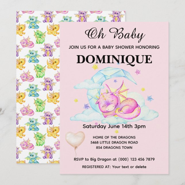 Slumreringskorgen vid Rosa - inbjudan till babydus (Fram/baksida)