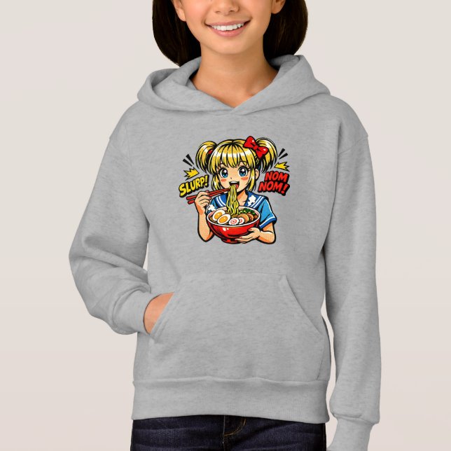 Slurp Nom Anime Girl Ramen Noodles T Shirt (Framsida)