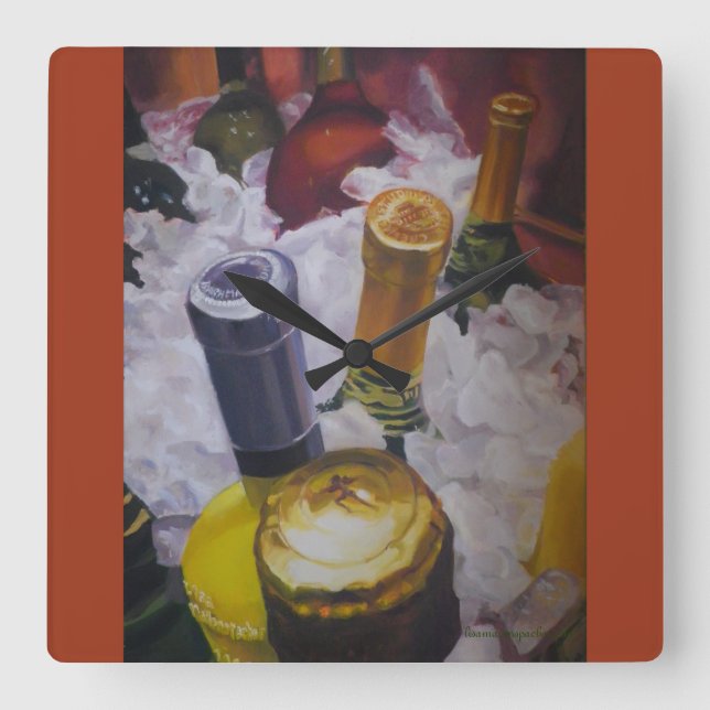 Sluss med vin flaskor i en hink fyrkantig klocka (Framsida)