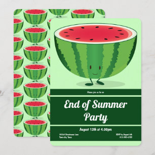 Slut på Grönt Red Watermelon-Tecknaden sommaren Pa Inbjudningar