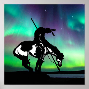 Slut på järnvägen Silhouette med norra Ljus Poster