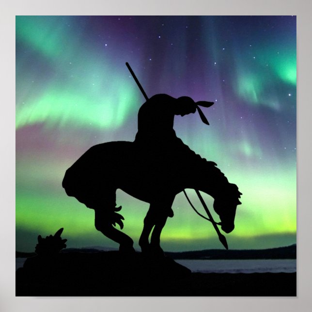Slut på järnvägen Silhouette med norra Ljus Poster (Framsidan)