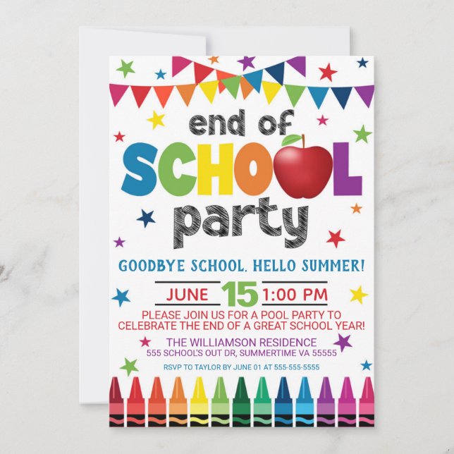 Slut på skolparty inbjudan, sommar examen  inbjudningar (Framsida)