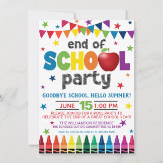 Slut på skolparty inbjudan, sommar examen  inbjudningar