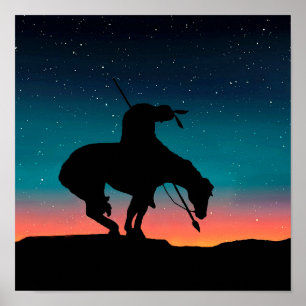 Slut på spårsihouette med nattlig Himlar-Poster Poster