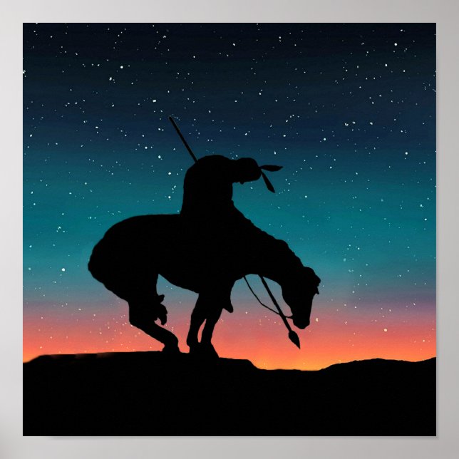 Slut på spårsihouette med nattlig Himlar-Poster Poster (Framsidan)
