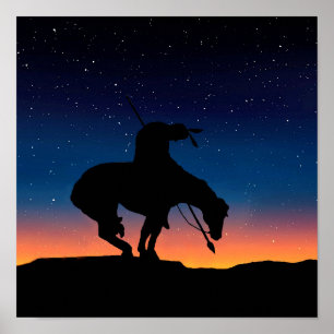 Slut på spårsihouette med nattlig Himlar-Poster Poster