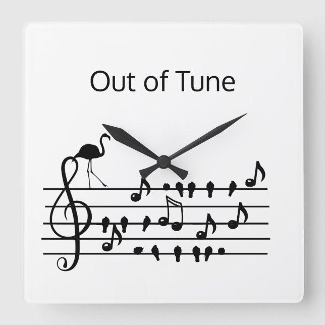 Slut på Tune Flamingo gående med sångfåglar Fyrkantig Klocka (Framsida)