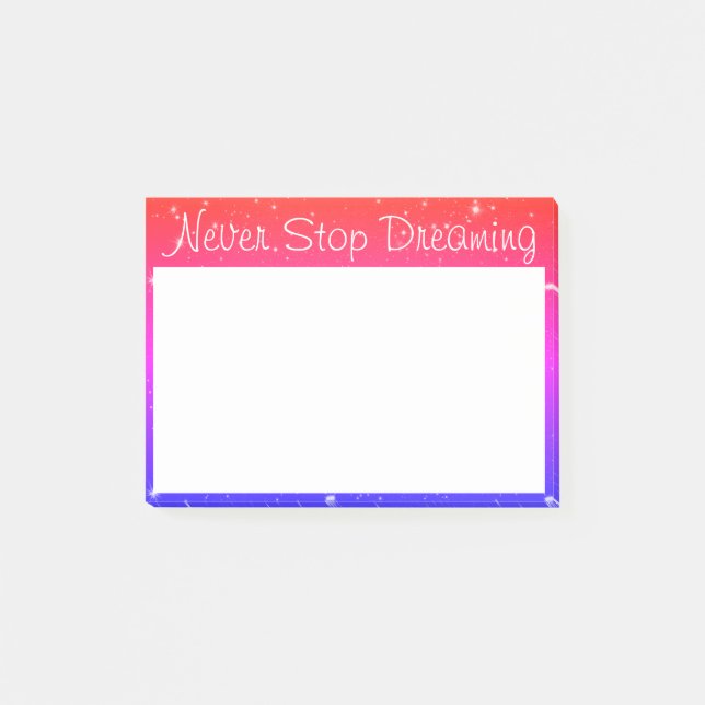 Sluta aldrig drömma färgstarka stjärnor post-it block (Framsida)