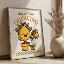 Sluta aldrig odla Lemon Träd Mascot Retro Poster