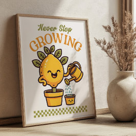 Sluta aldrig odla Lemon Träd Mascot Retro Poster