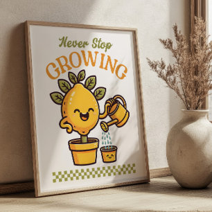 Sluta aldrig odla Lemon Träd Mascot Retro Poster