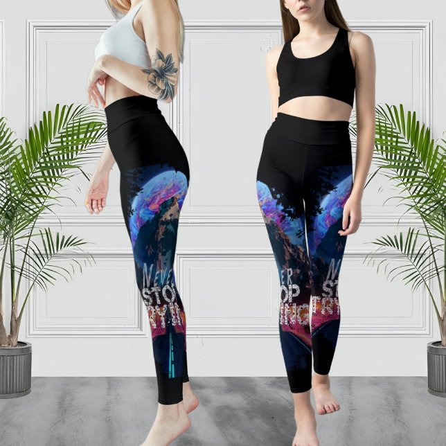 Sluta aldrig testa moderna svarta idrottslagar leggings (Skapare uppladdad)