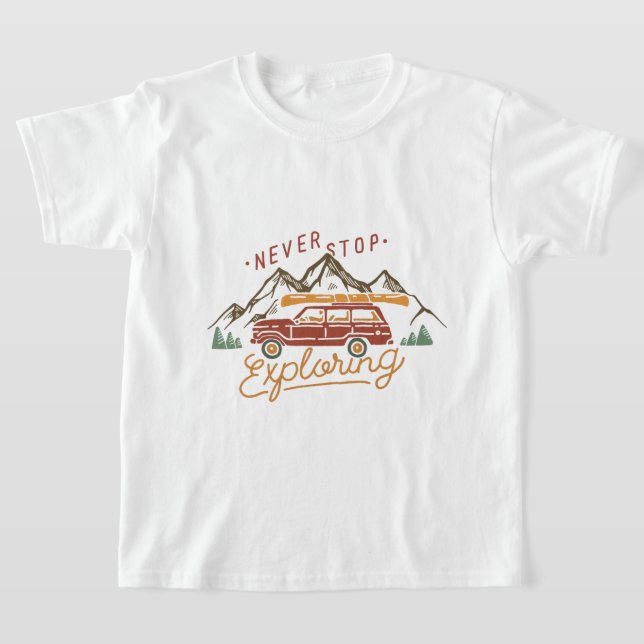 Sluta aldrig utforska t shirt (Laydown)