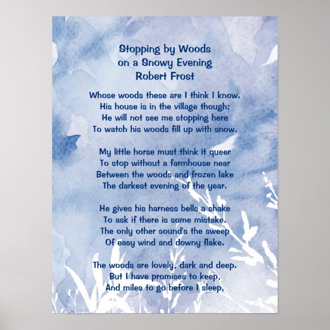 Sluta av Skogen Snowy Evening Robert Frost Dikt Poster (Framsidan)
