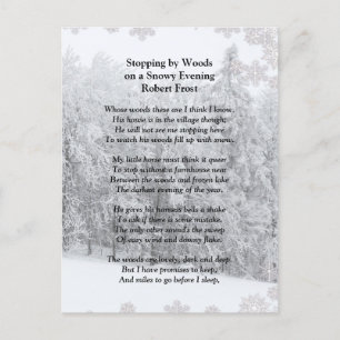 Sluta av Skogen Snowy Evening Robert Frost Dikt Vykort