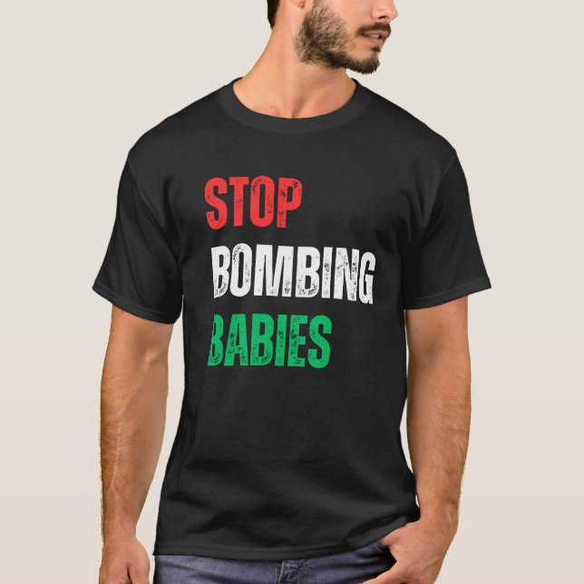 Sluta bomba Spädbarn Kiss Spara våra barn i Gaza T Shirt (Framsida)