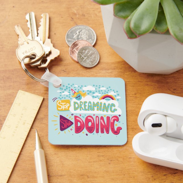 Sluta drömma, börja göra Blek turkos Metall Nyckelring (Skrivbord)