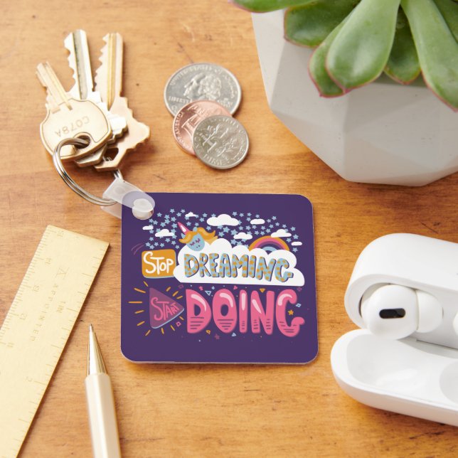 Sluta drömma, börja göra Indigo Metall Nyckelring (Skrivbord)