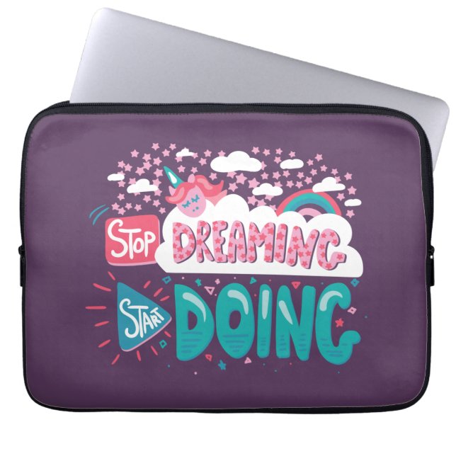 Sluta drömma, börja göra Lila Laptop Fodral (Framsidan)