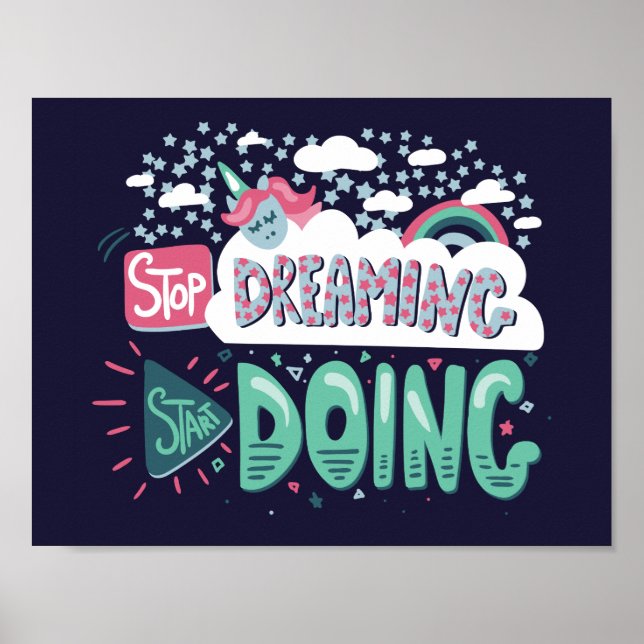 Sluta drömma, börja göra Mörk blått Poster (Framsidan)