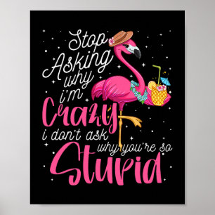 Sluta fråga varför jag Crazy Flamingo Stupid Rosa Poster