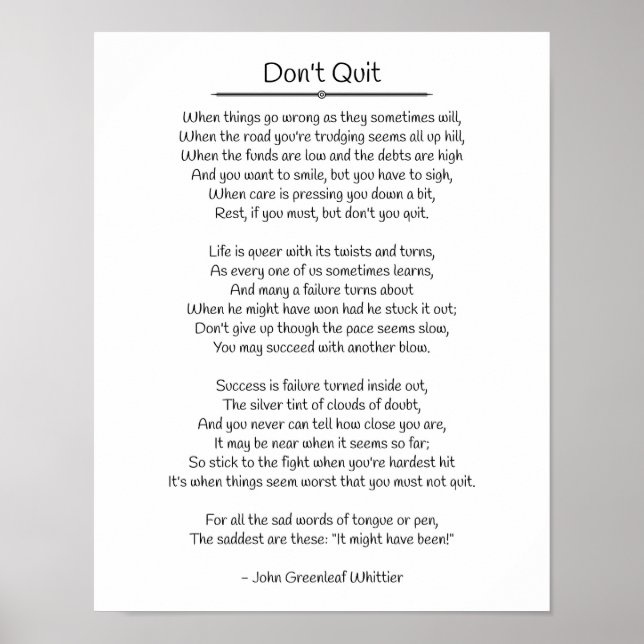 Sluta inte - John Greenleaf Whittier Poster (Framsidan)