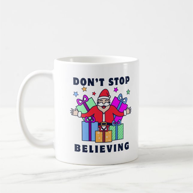 Sluta inte tro jultomten med gåvor kaffemugg (Vänster)