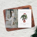 Sluta inte under Beleafing House Plant Photo Jul Julkort<br><div class="desc">Illustration av husplanteringar i Santa kostym-potten toppade med tomhatt. Texten säger: "Sluta inte att vara löv.." Anpassa namn,  år och foto.</div>