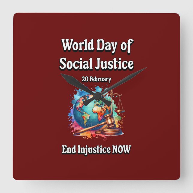 Sluta med orättvisan nu. fyrkantig klocka (Framsida)