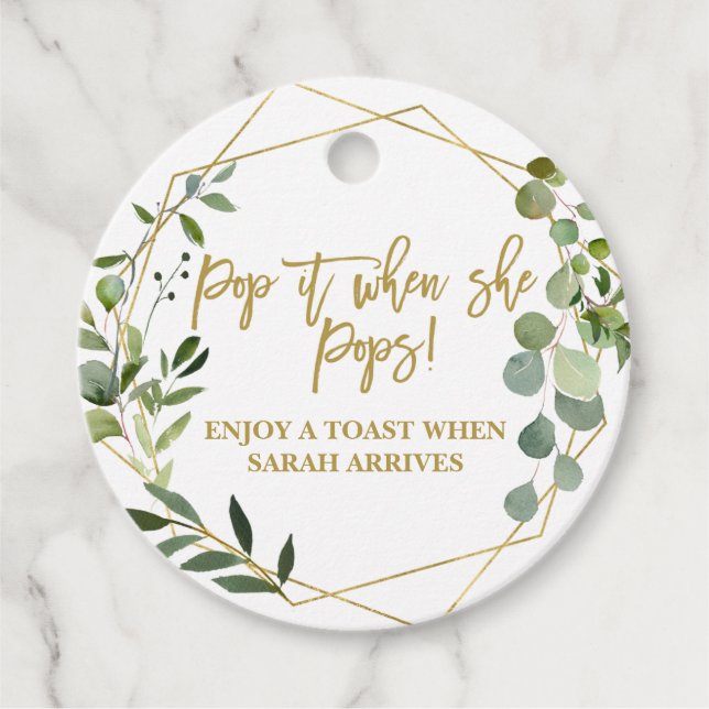 Sluta när hon pinga vattenfärgen eukalyptus gåvor etiketter (Framsida)