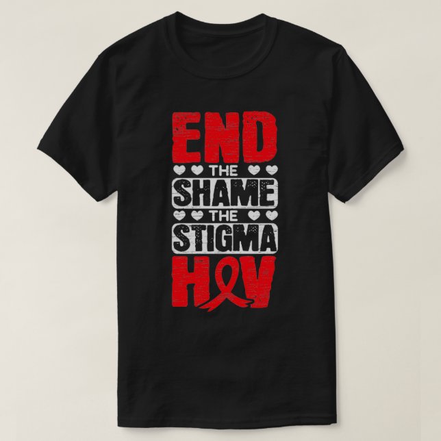 Sluta skämma Stigma HIV AIDS Awareness Red Ri T Shirt (Design framsida)