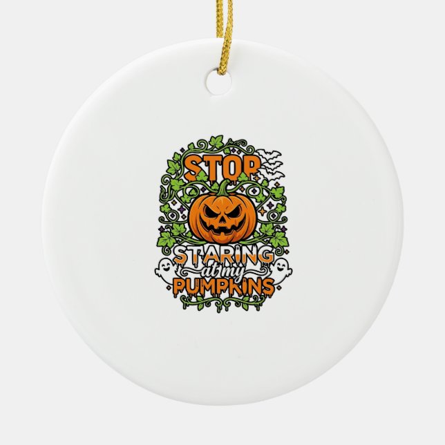 Sluta stirra Pumpa Halloween Spöken Fladdermöss_1 Julgransprydnad Keramik (Framsidan)