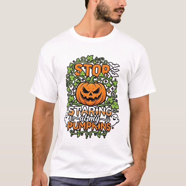 Sluta stirra Pumpa Halloween Spöken Fladdermöss_1 T Shirt (Framsida)