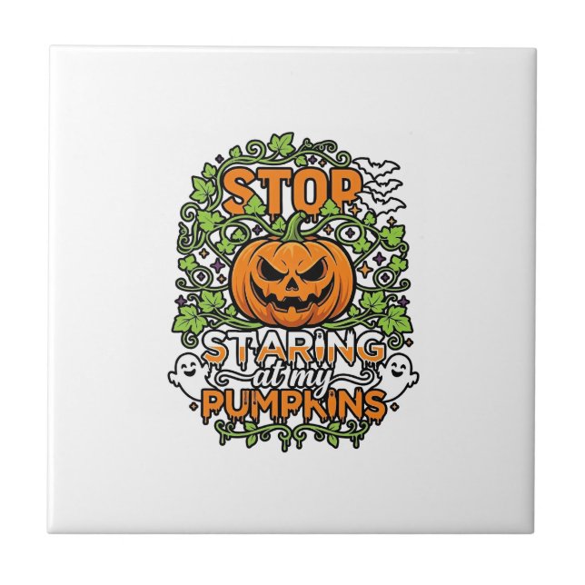 Sluta stirra pumpor Halloween spöken fladdermöss_1 Kakelplatta (Framsidan)